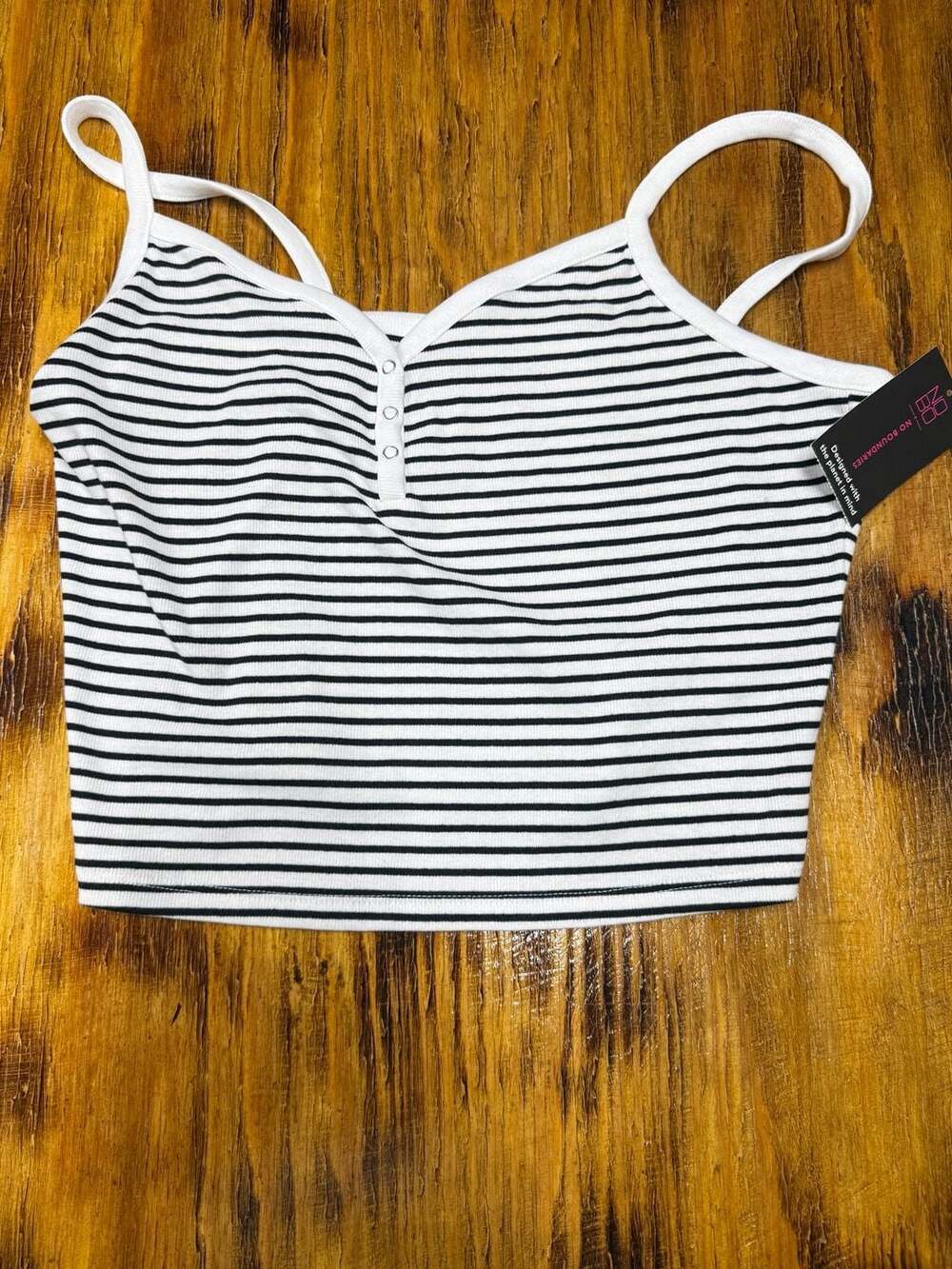 No Boundaries Henley Cami Size XL Black White Striped Ribbed Tank Top